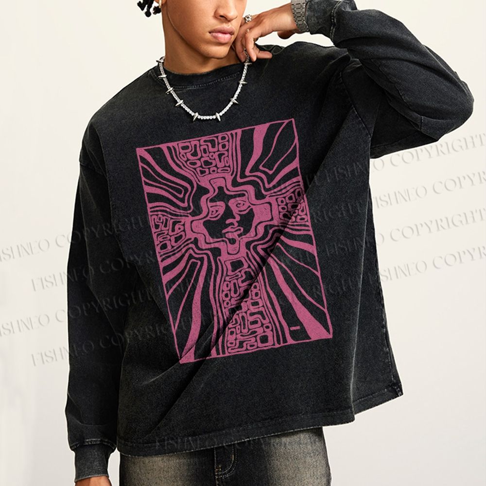 Unisex Weird Painting Casual Washed Printed Long Sleeve T-shirt