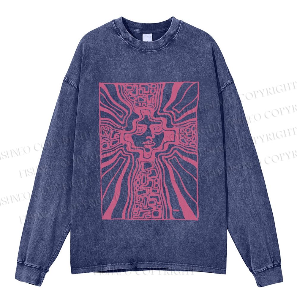 Unisex Weird Painting Casual Washed Printed Long Sleeve T-shirt