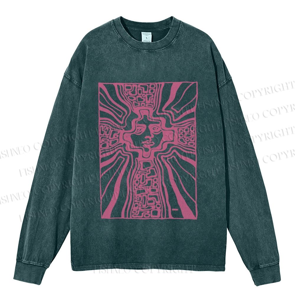 Unisex Weird Painting Casual Washed Printed Long Sleeve T-shirt
