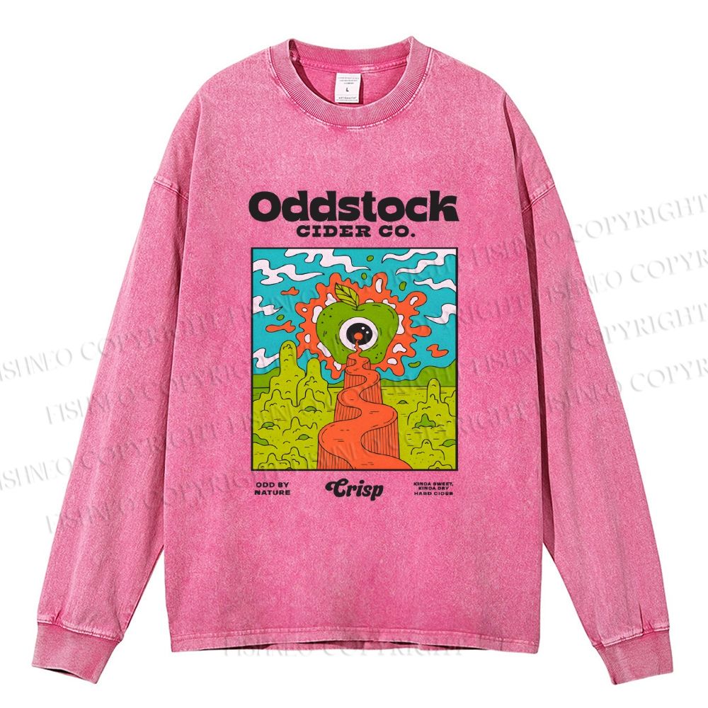 Unisex Vintage Apple Cider Graffiti Casual Washed Printed Long Sleeve T-shirt