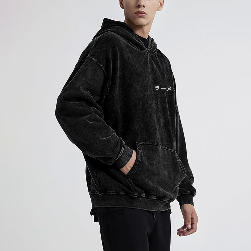 Frog Ramen Vintage Washed Cotton Back Art Hoodie