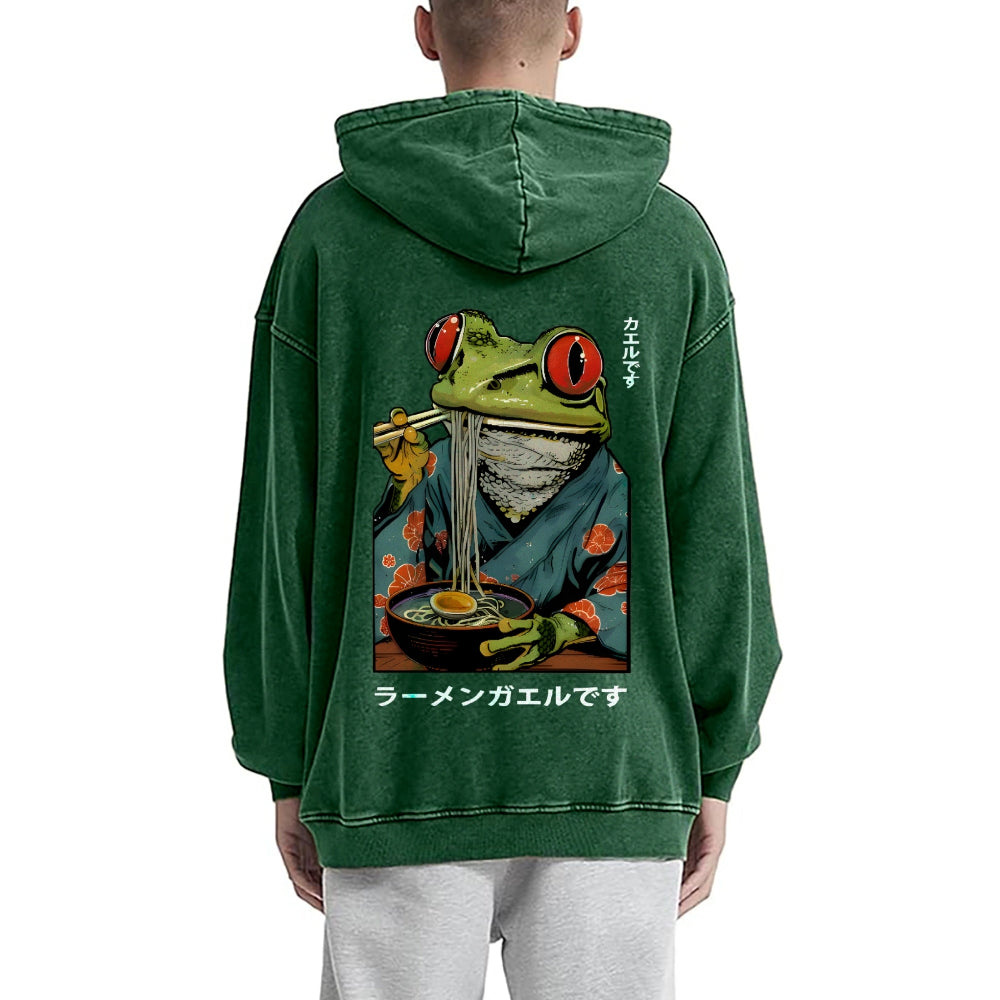 Frog Ramen Vintage Washed Cotton Back Art Hoodie