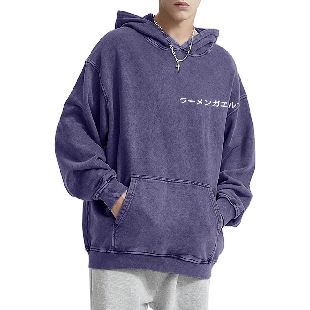 Frog Ramen Vintage Washed Cotton Back Art Hoodie