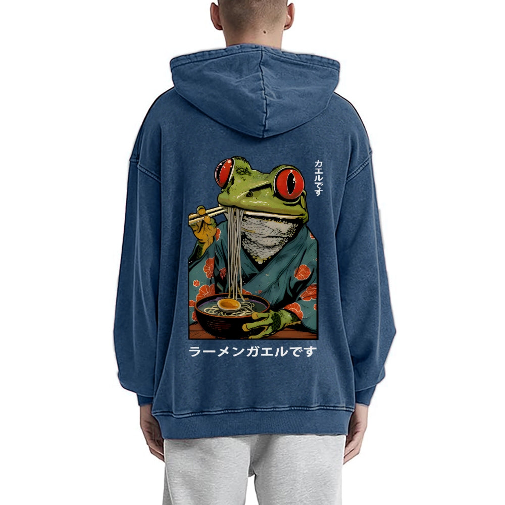 Frog Ramen Vintage Washed Cotton Back Art Hoodie