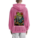 Frog Ramen Vintage Washed Cotton Back Art Hoodie