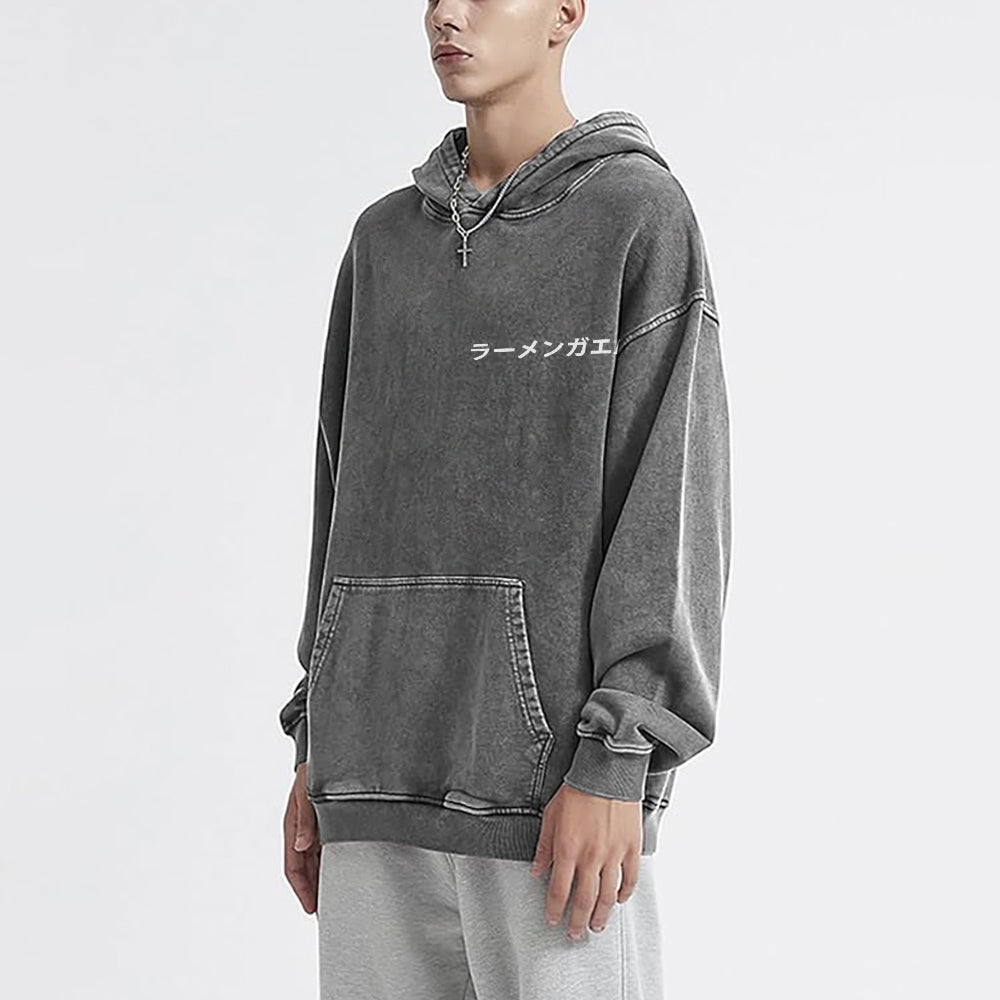 Frog Ramen Vintage Washed Cotton Back Art Hoodie