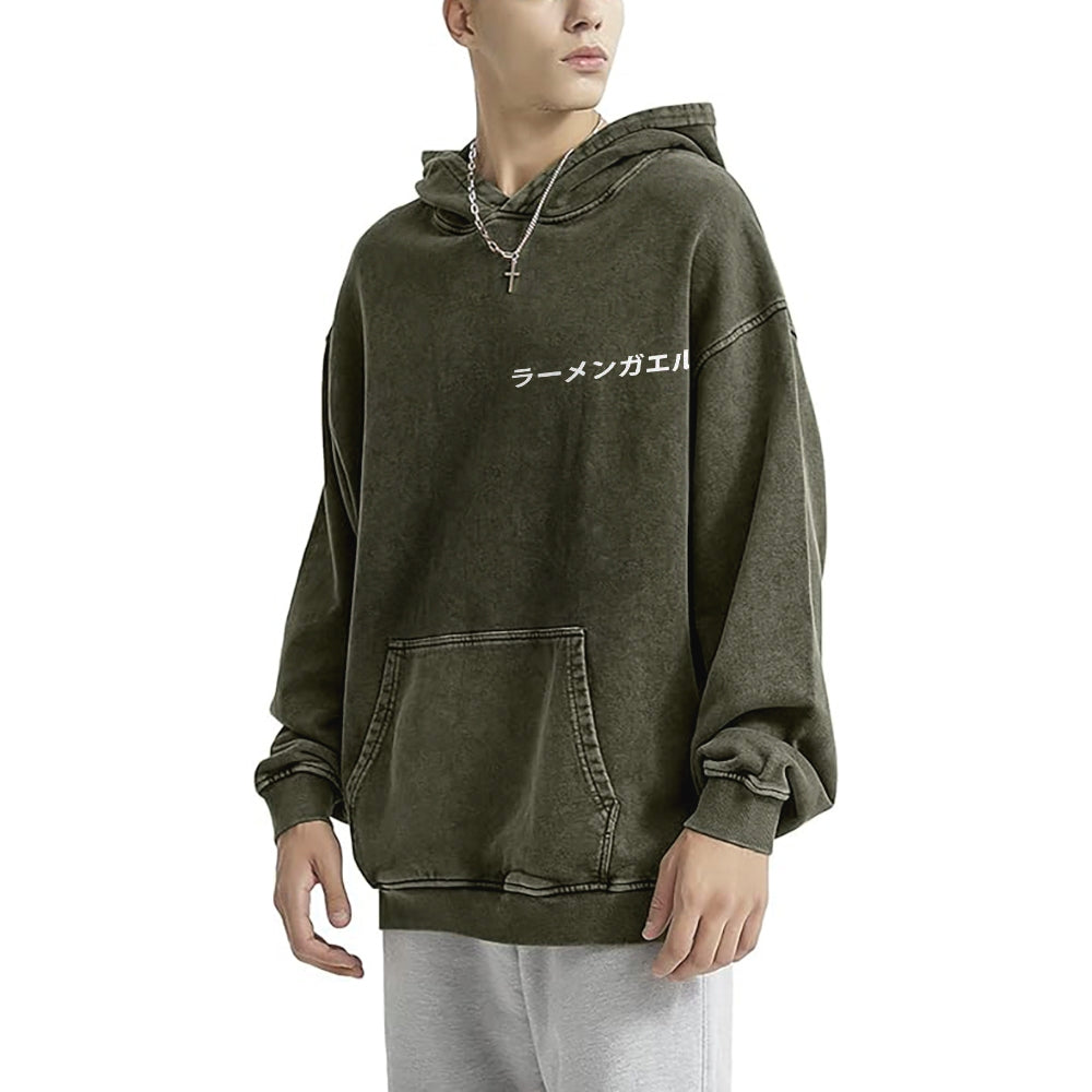 Frog Ramen Vintage Washed Cotton Back Art Hoodie