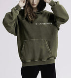 Frog Ramen Vintage Washed Cotton Back Art Hoodie