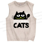 Unisex The Cooking Cat Printed Washed Tank Top