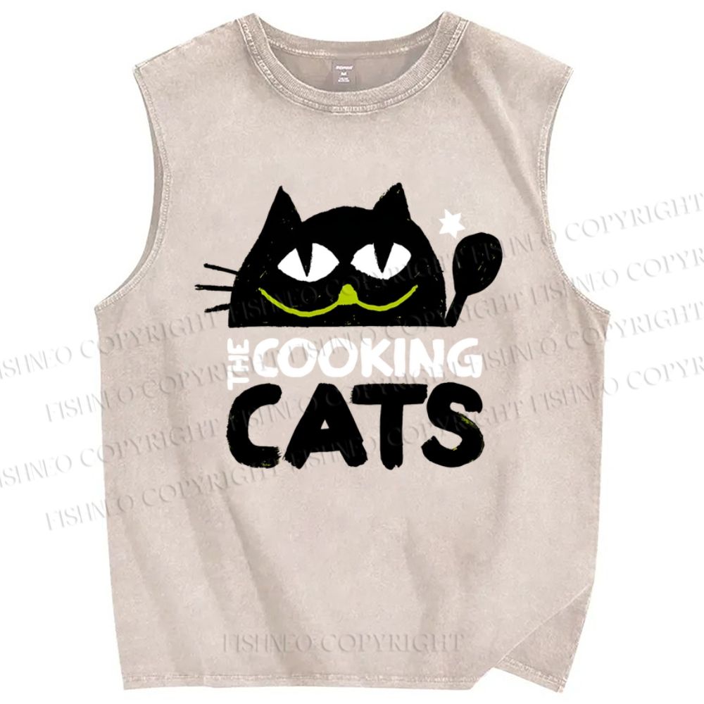 Unisex The Cooking Cat Printed Washed Tank Top