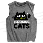 Unisex The Cooking Cat Printed Washed Tank Top