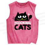 Unisex The Cooking Cat Printed Washed Tank Top