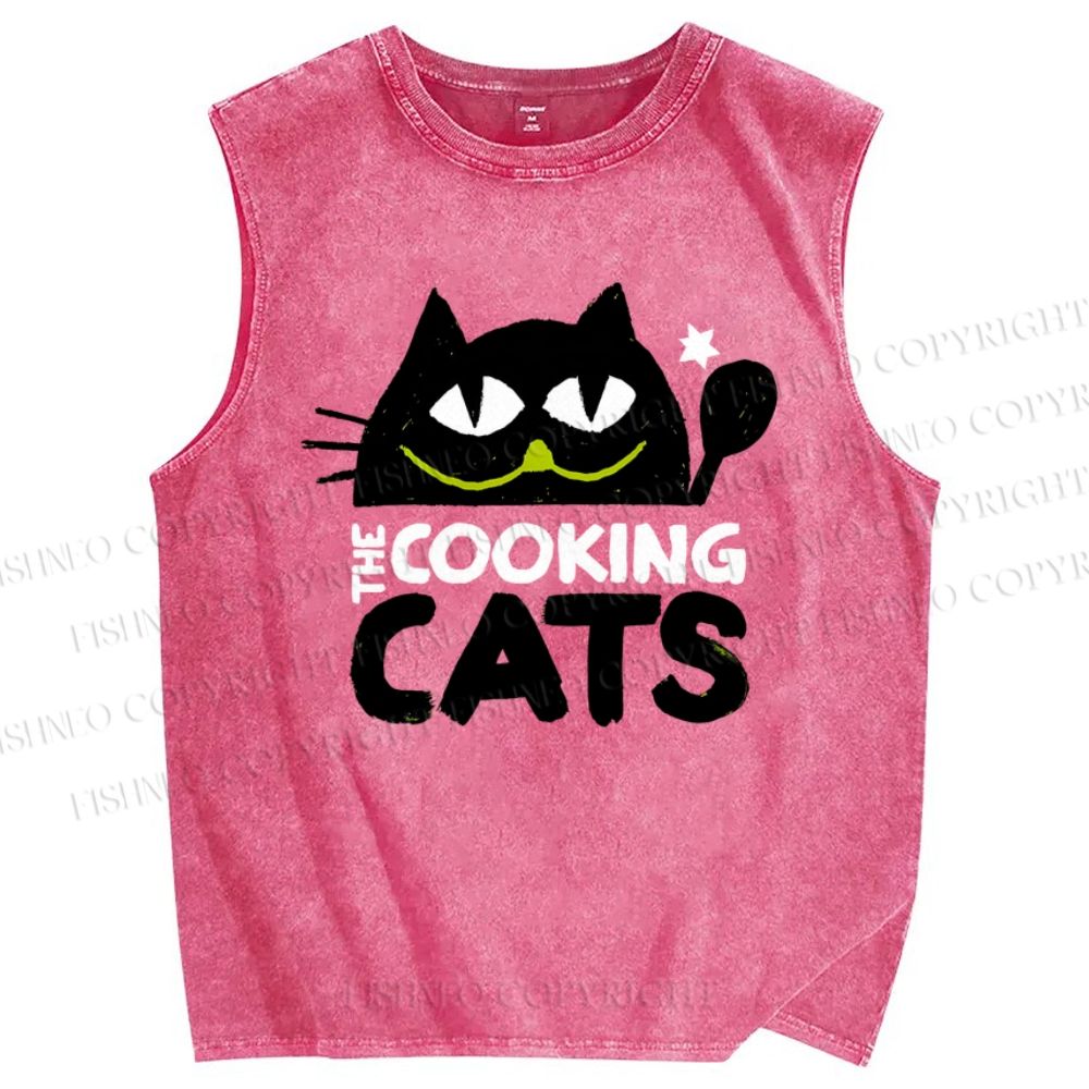 Unisex The Cooking Cat Printed Washed Tank Top