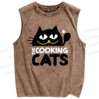 Unisex The Cooking Cat Printed Washed Tank Top