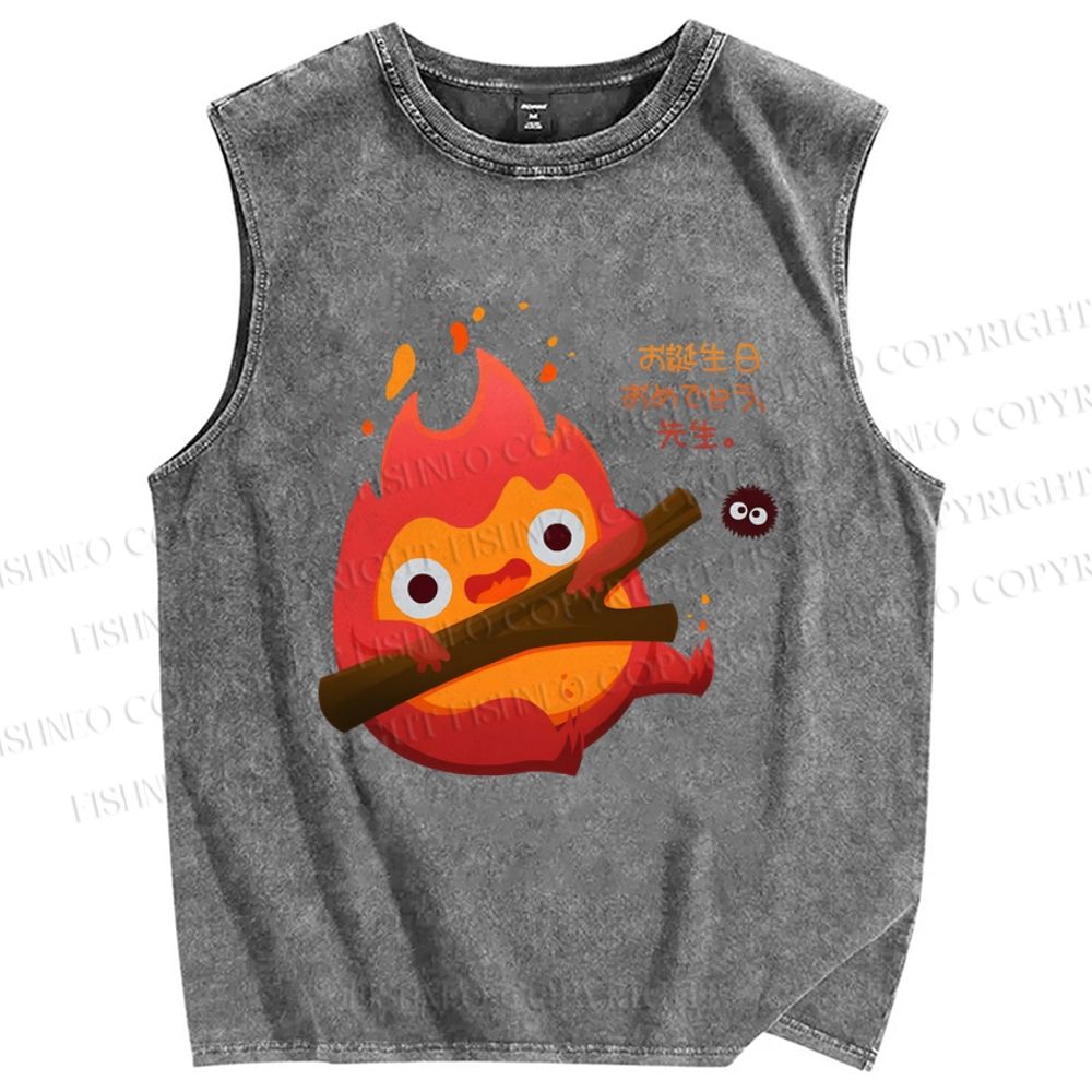 Unisex The Fire Demon Printed Washed Tank Top