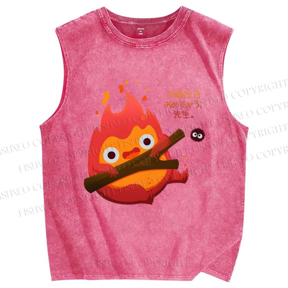 Unisex The Fire Demon Printed Washed Tank Top