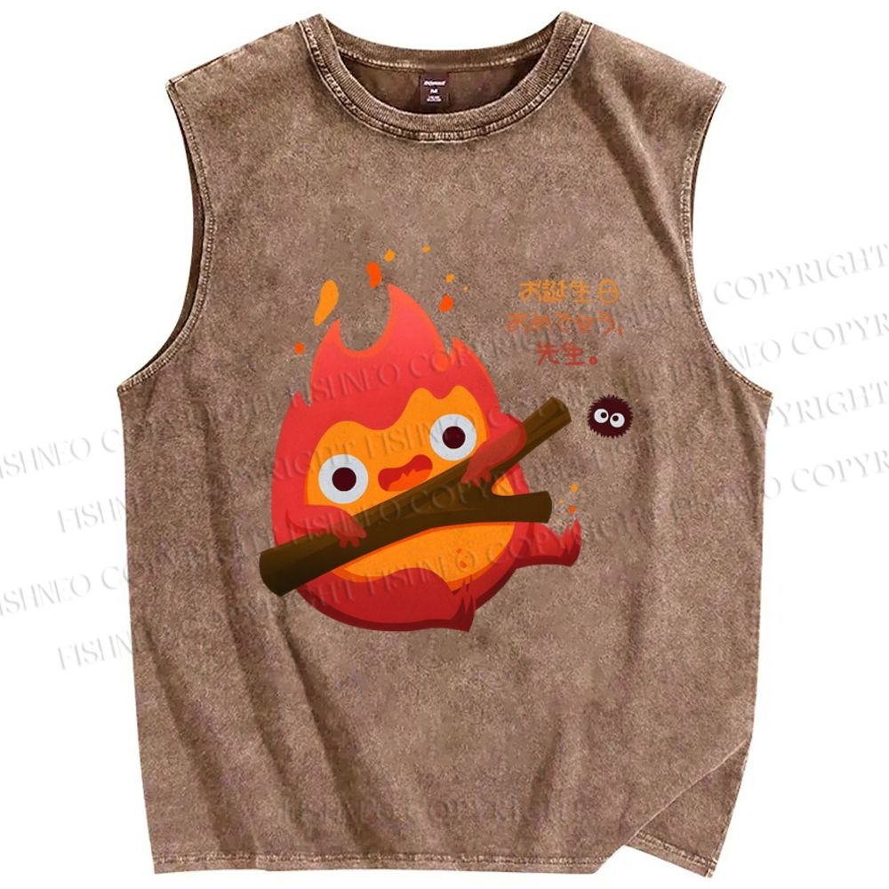 Unisex The Fire Demon Printed Washed Tank Top