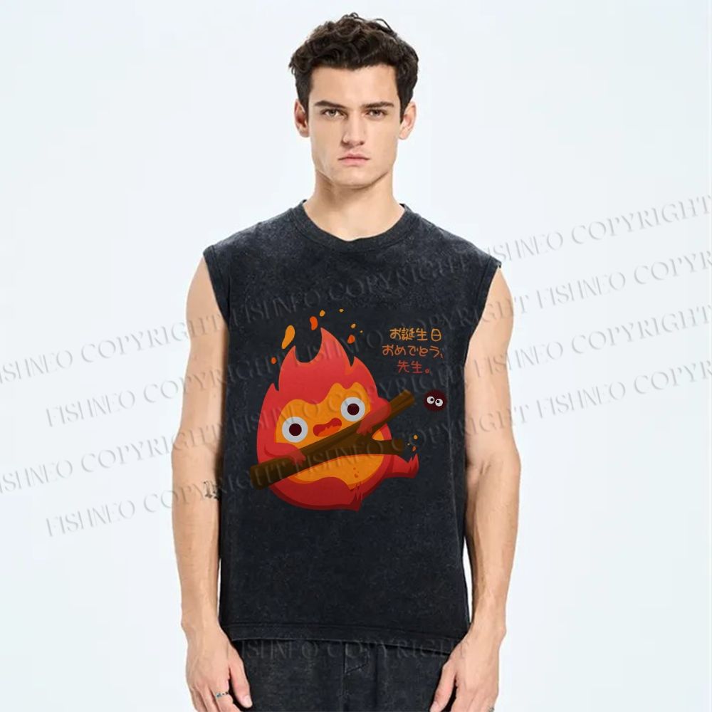 Unisex The Fire Demon Printed Washed Tank Top
