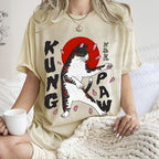 Unisex Kung Fu Cat Printed Washed Tee
