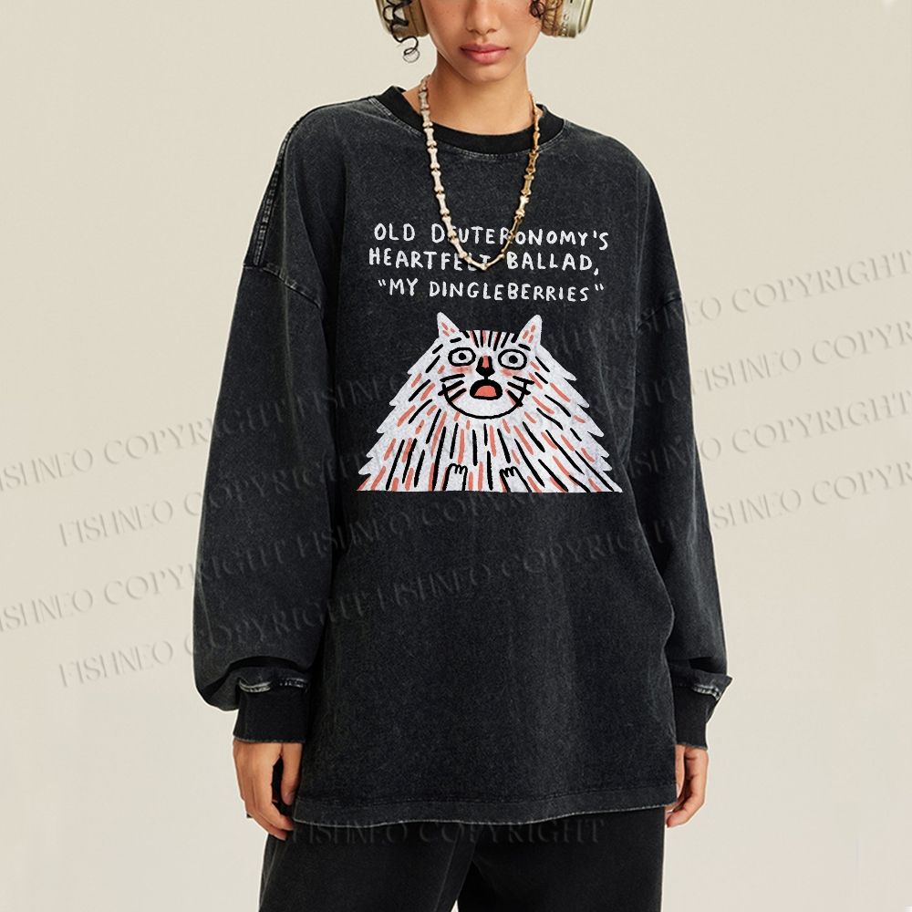Unisex Casual Washed Calcifer Printed Long Sleeve T-shirt