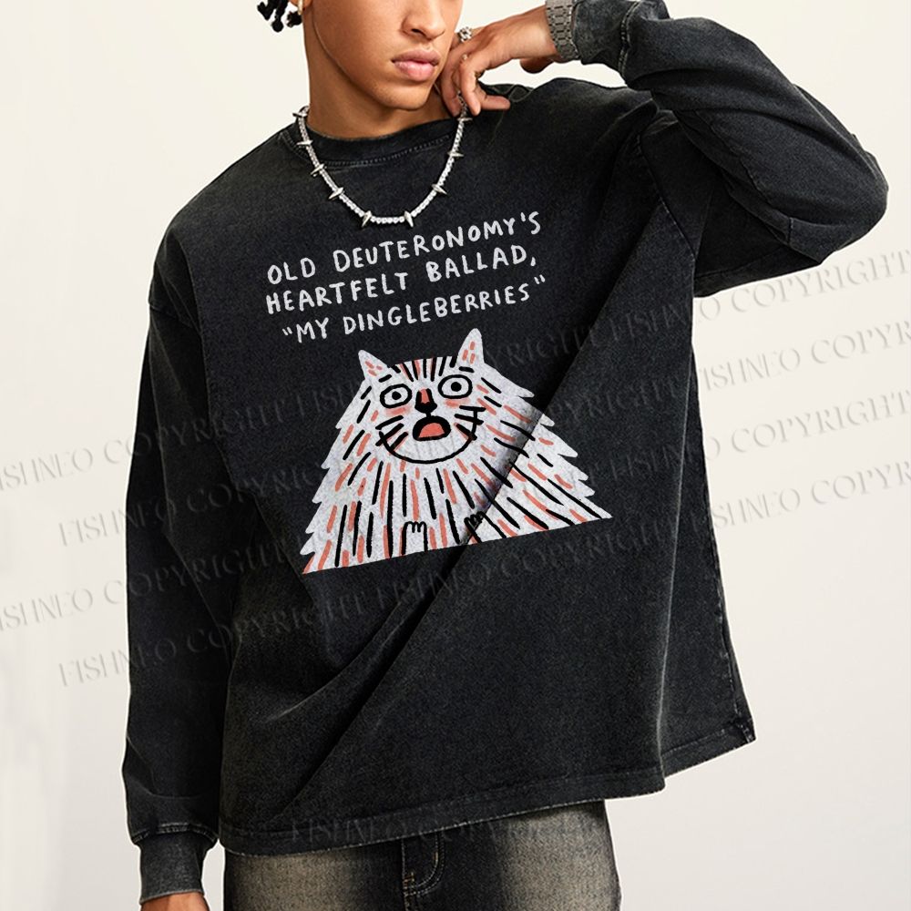 Unisex Casual Washed Calcifer Printed Long Sleeve T-shirt