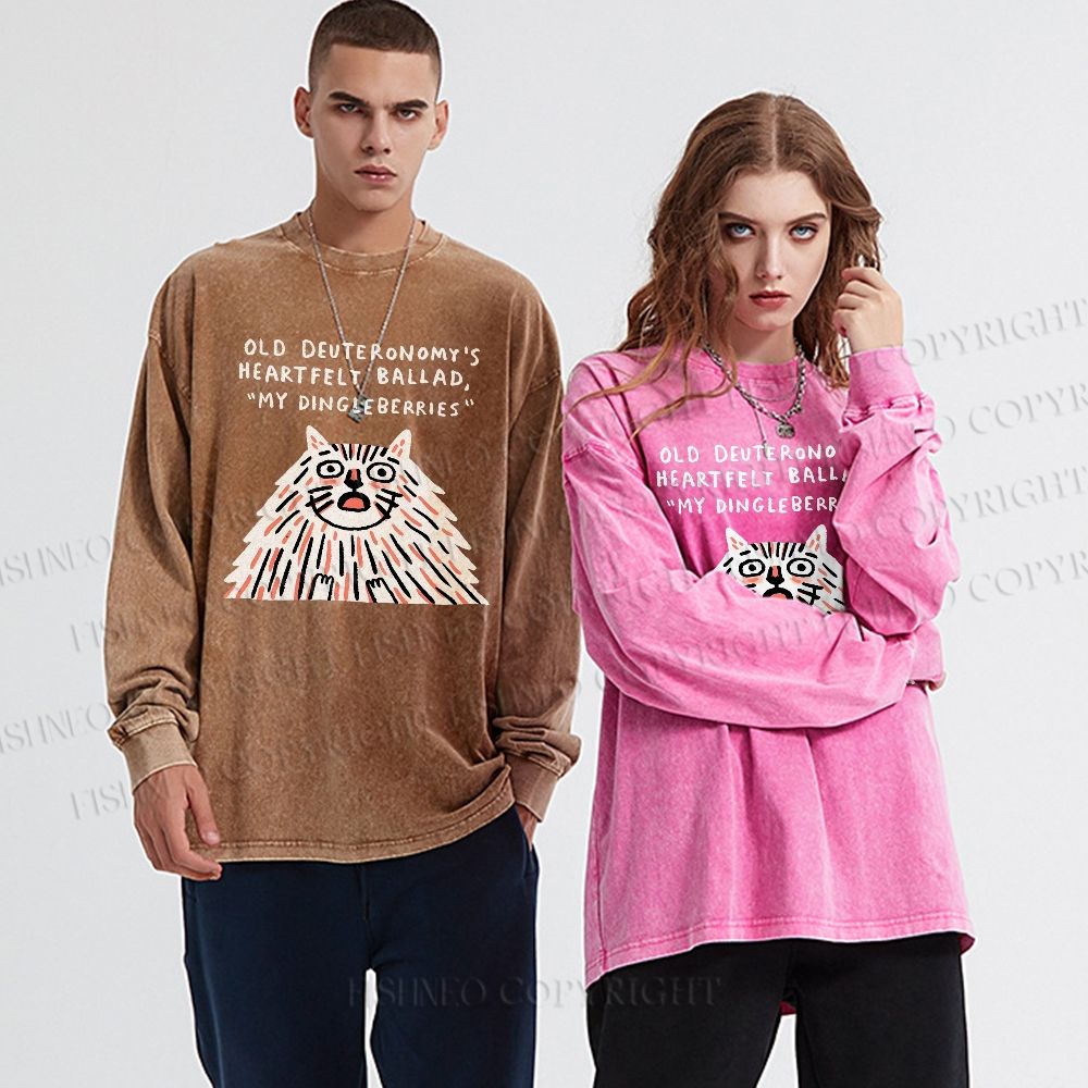 Unisex Casual Washed Calcifer Printed Long Sleeve T-shirt