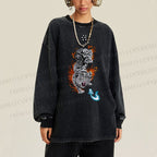 Unisex Casual Washed Tiger Printed Long Sleeve T-shirt
