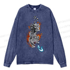 Unisex Casual Washed Tiger Printed Long Sleeve T-shirt