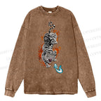 Unisex Casual Washed Tiger Printed Long Sleeve T-shirt