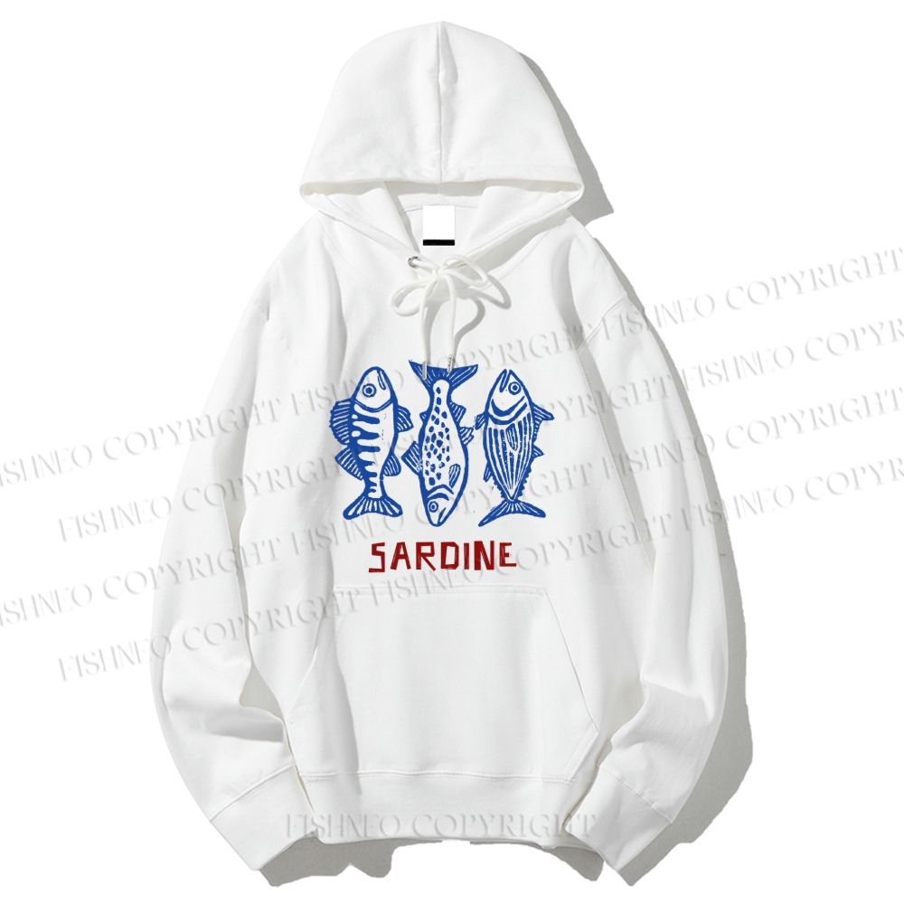 Unisex Casual Vintage Sardine Cotton Printed Hoodie