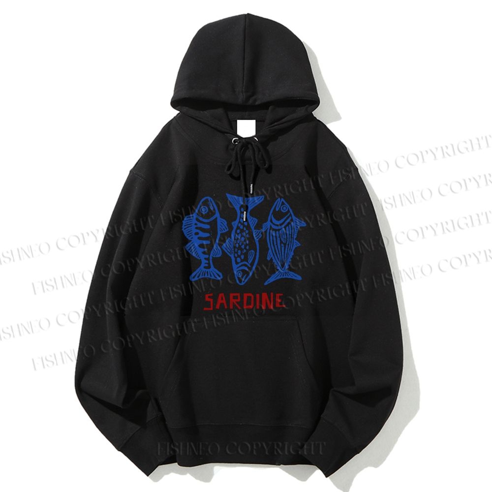 Unisex Casual Vintage Sardine Cotton Printed Hoodie
