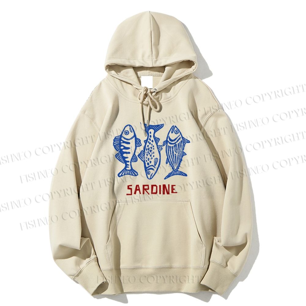 Unisex Casual Vintage Sardine Cotton Printed Hoodie