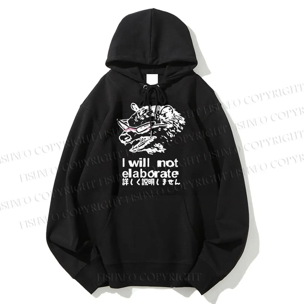 Unisex Casual Japanese Opossum Will Not Elaborate Cotton Printed Hoodie