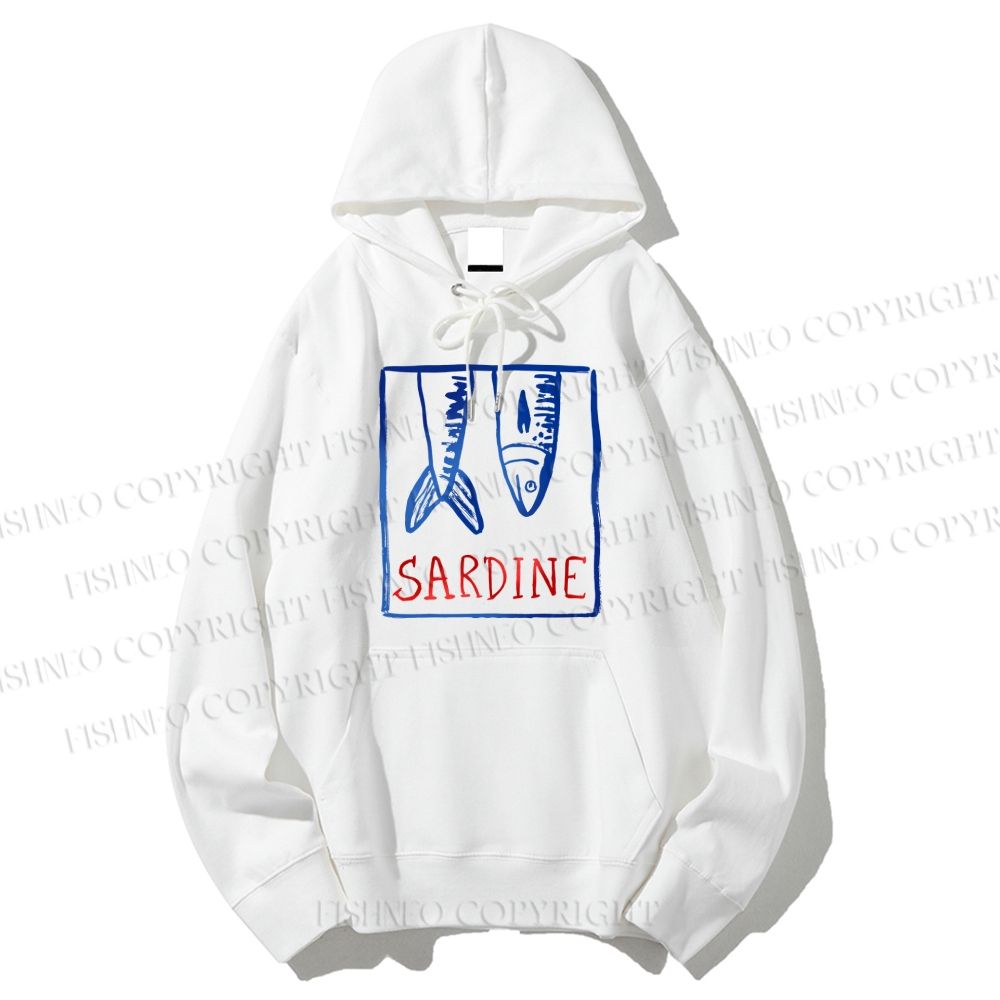 Unisex Casual Vintage Sardine Fish In Box Cotton Printed Hoodie