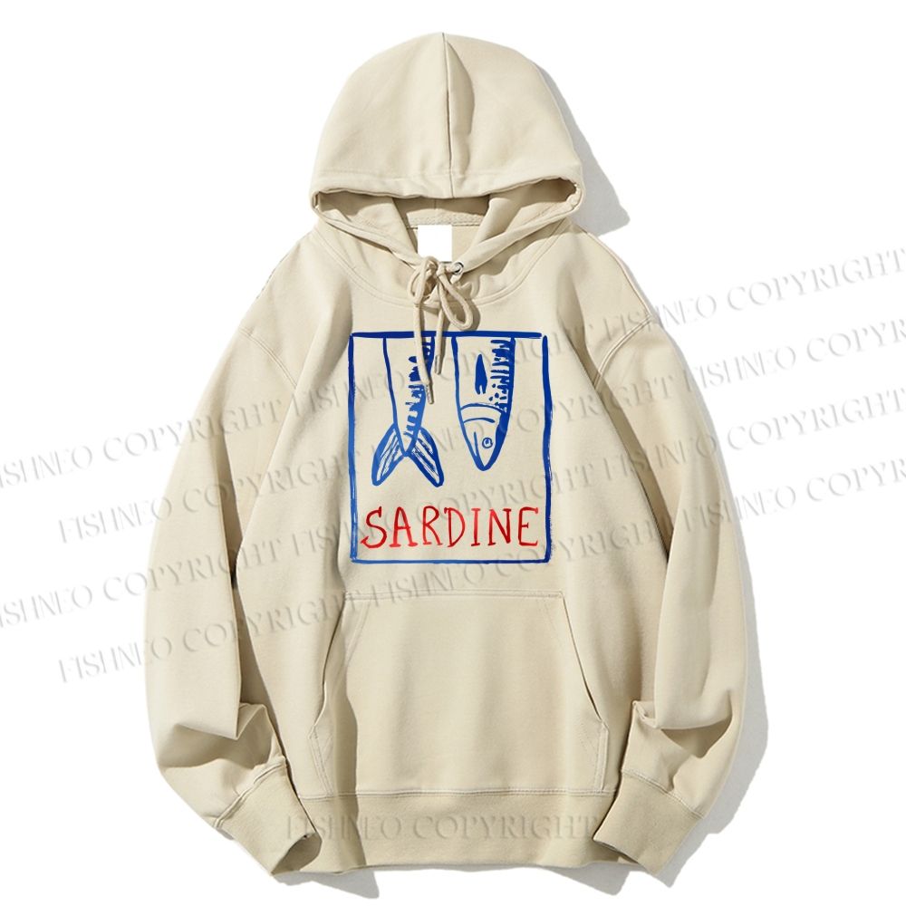 Unisex Casual Vintage Sardine Fish In Box Cotton Printed Hoodie