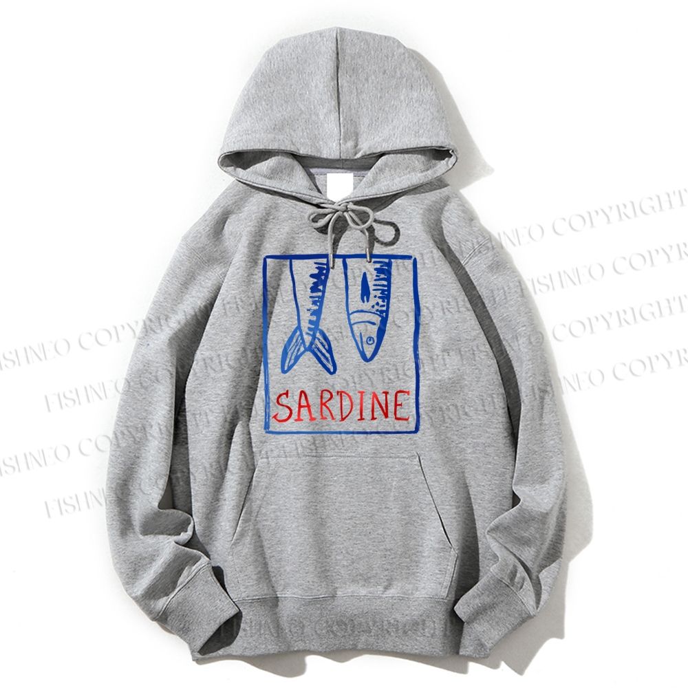 Unisex Casual Vintage Sardine Fish In Box Cotton Printed Hoodie