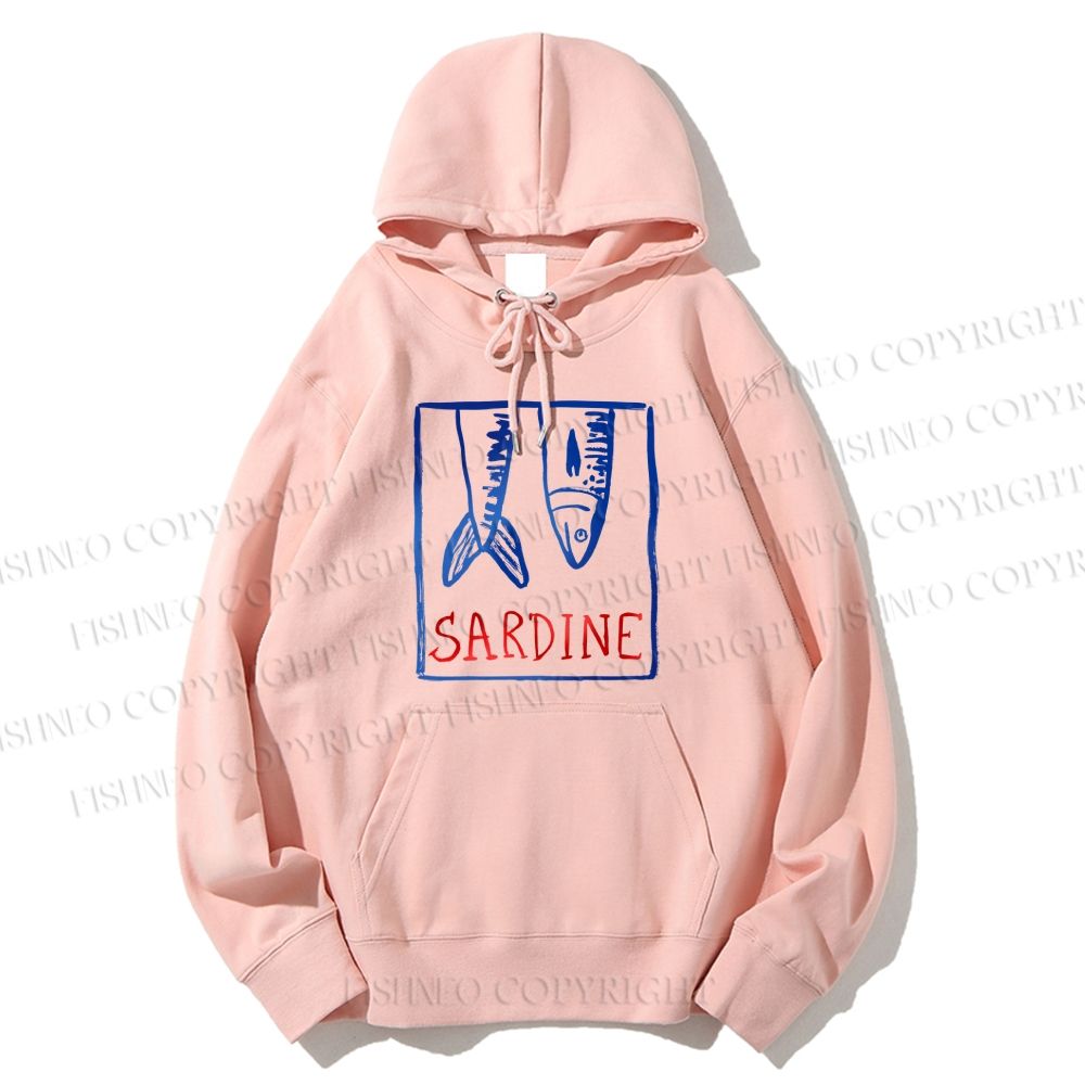Unisex Casual Vintage Sardine Fish In Box Cotton Printed Hoodie