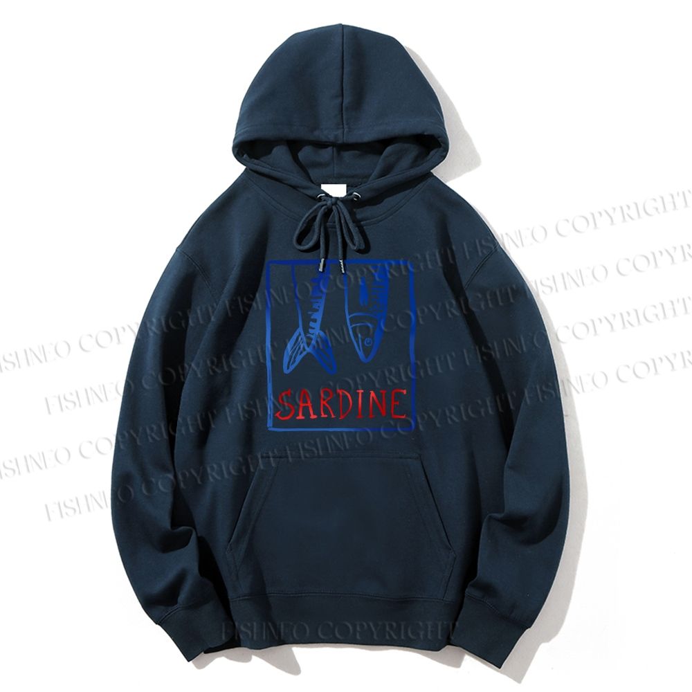 Unisex Casual Vintage Sardine Fish In Box Cotton Printed Hoodie