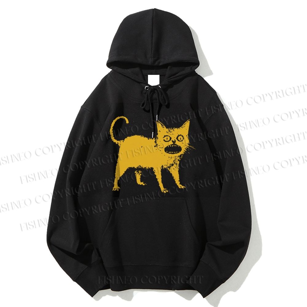 Unisex Casual Horrible Japanese Cat Vintage Cotton Printed Hoodie