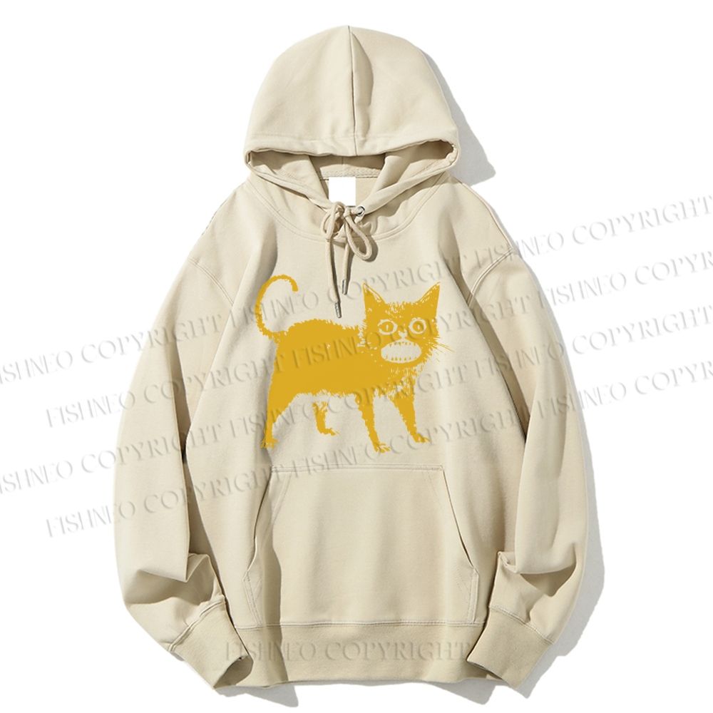 Unisex Casual Horrible Japanese Cat Vintage Cotton Printed Hoodie
