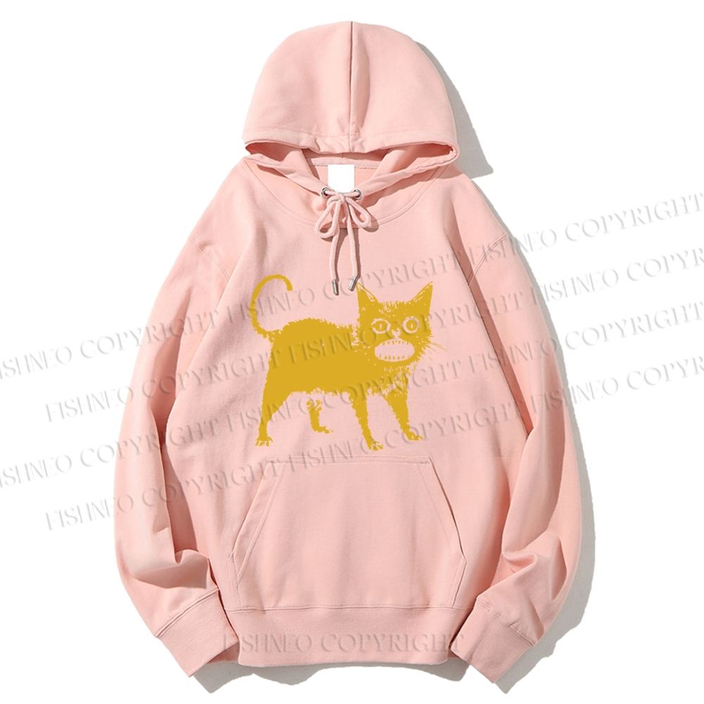 Unisex Casual Horrible Japanese Cat Vintage Cotton Printed Hoodie