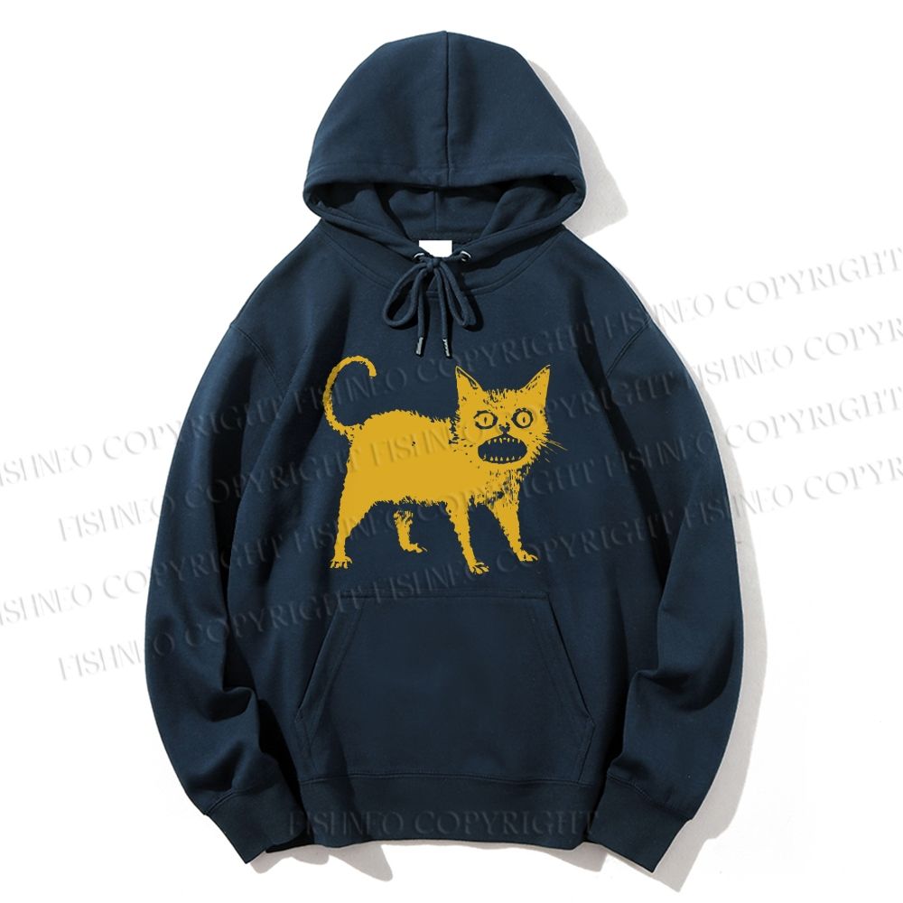 Unisex Casual Horrible Japanese Cat Vintage Cotton Printed Hoodie