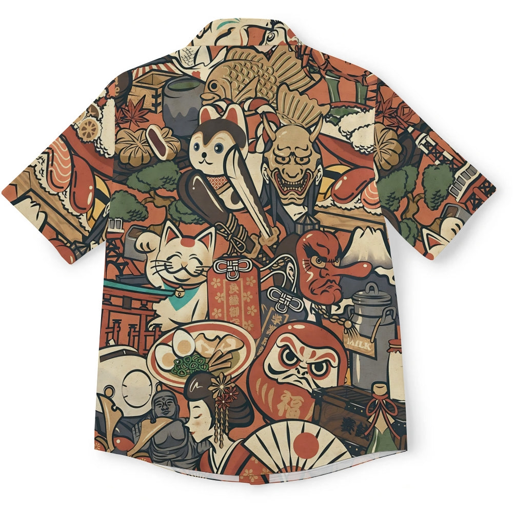 Japanese Style Anime Daruma Button-up Shirt