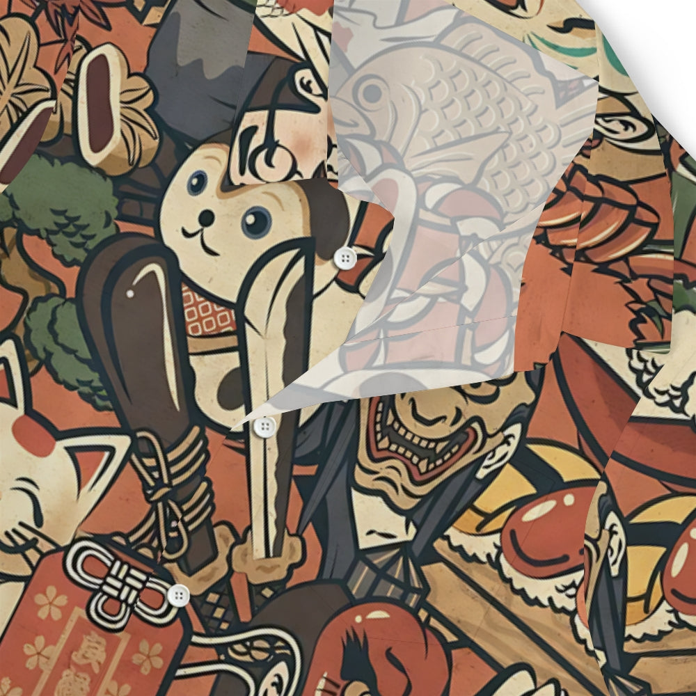 Japanese Style Anime Daruma Button-up Shirt