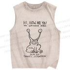 Unisex Weird Monster How Are You Printed Washed Tank Top