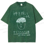 Unisex Japanese Funny Boy Printed Washed Tee