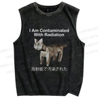 Unisex I Am Contaminated With Radiation Japanese Cat Printed Washed Tank Top
