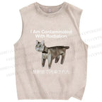 Unisex I Am Contaminated With Radiation Japanese Cat Printed Washed Tank Top