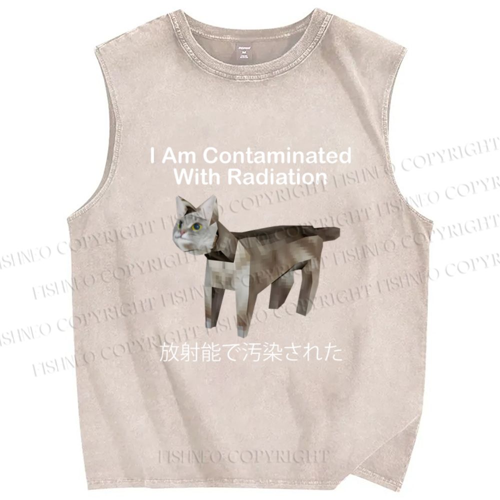 Unisex I Am Contaminated With Radiation Japanese Cat Printed Washed Tank Top