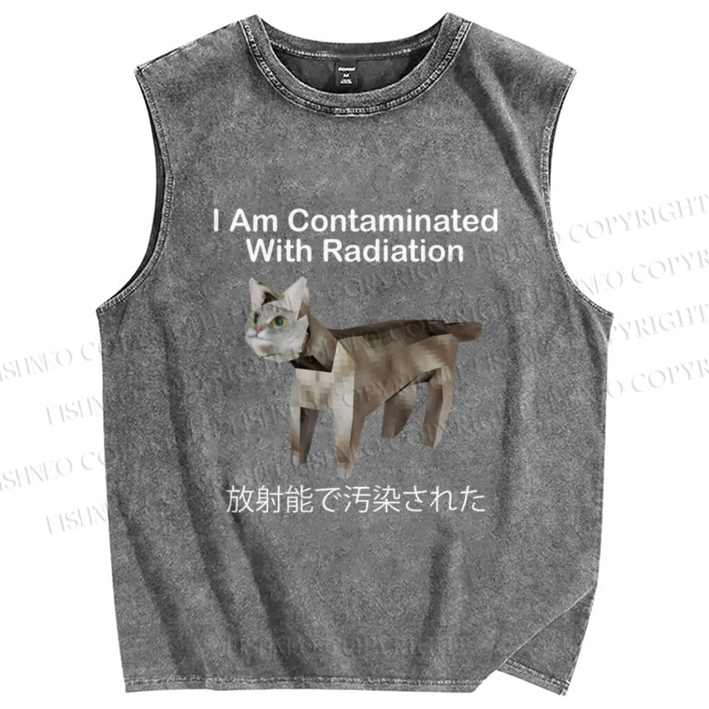 Unisex I Am Contaminated With Radiation Japanese Cat Printed Washed Tank Top